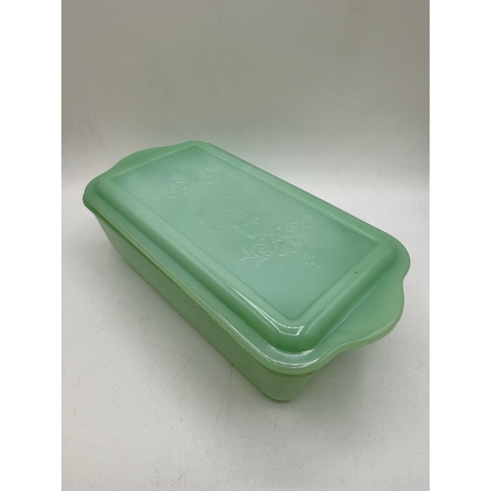 RARE 50's Fire King JADEITE PHILBE Loaf Pan Fridge Dish w/ Lid